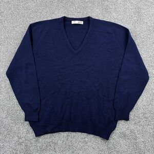 Vintage Braemar Sweater Mens 2XL Navy Blue V-Neck Scotland Lambswool Knit